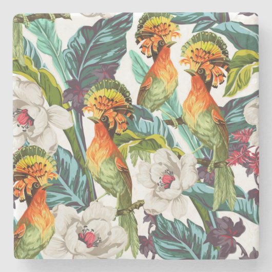 Vogel en Exotisch Patroon 2 van de Bloem Stenen Onderzetter (Voorkant)