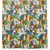 Vogel- en exotische bloempatroon douchegordijn (Voorkant)