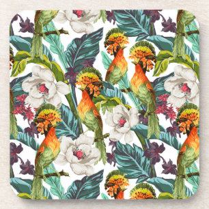 Vogel- en exotische bloempatroon drankjes onderzetter