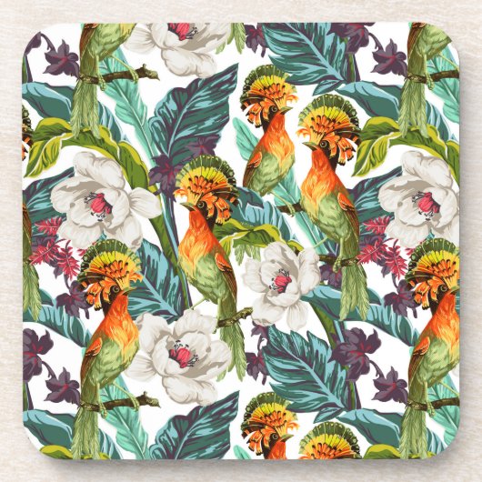 Vogel- en exotische bloempatroon drankjes onderzetter (Voorkant)