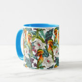 Vogel- en exotische bloempatroon mok (Voorkant links)
