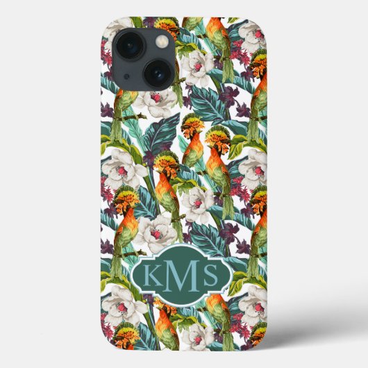 Vogel- en exotische bloempatroon | Monogram Case-Mate iPhone Case (Achterkant)