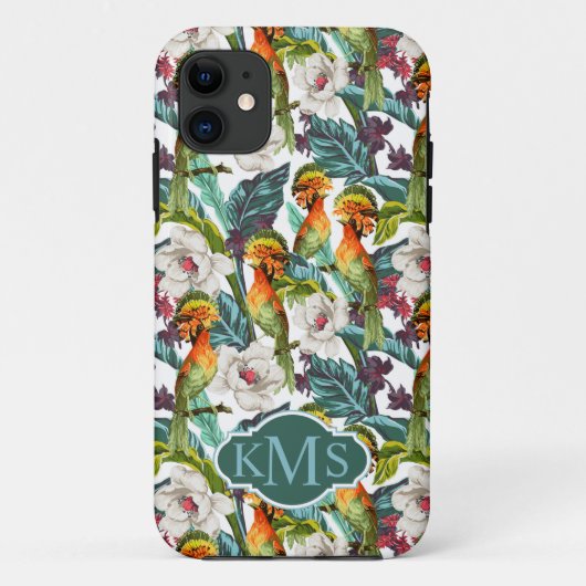 Vogel- en exotische bloempatroon | Monogram Case-Mate iPhone Case (Achterkant)