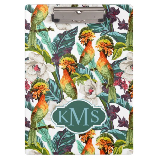 Vogel- en exotische bloempatroon | Monogram Klembord (Voorkant)