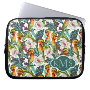 Vogel- en exotische bloempatroon Monogram Laptop Sleeve