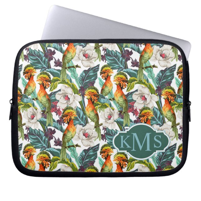 Vogel- en exotische bloempatroon | Monogram Laptop Sleeve (Voorkant)