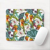 Vogel- en exotische bloempatroon | Monogram Muismat (Met muis)