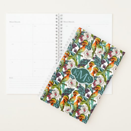Vogel- en exotische bloempatroon | Monogram Planner (Display)