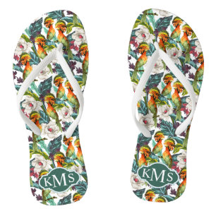 Vogel- en exotische bloempatroon   Monogram Teenslippers