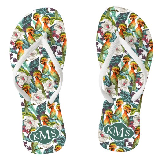 Vogel- en exotische bloempatroon | Monogram Teenslippers (Voetbed)