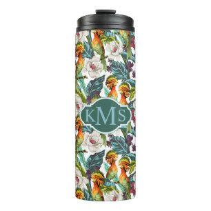 Vogel- en exotische bloempatroon   Monogram Thermosbeker