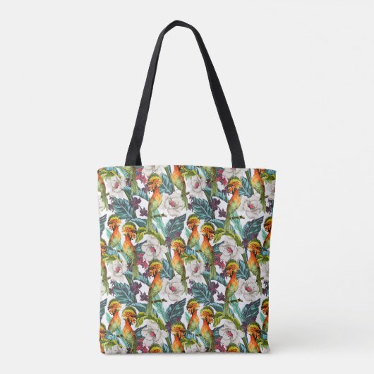 Vogel- en exotische bloempatroon | Monogram Tote Bag (Achterkant)