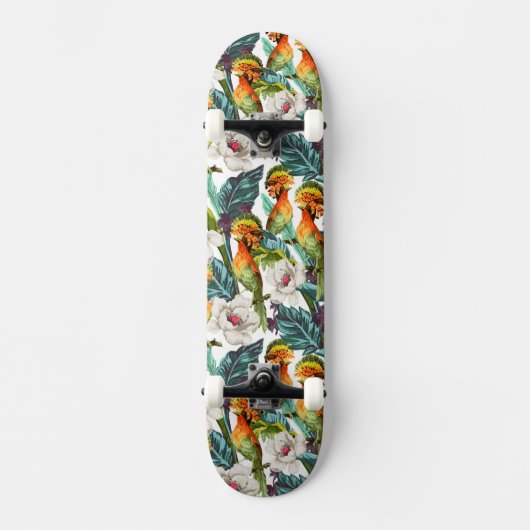 Vogel- en exotische bloempatroon persoonlijk skateboard (Voorkant)