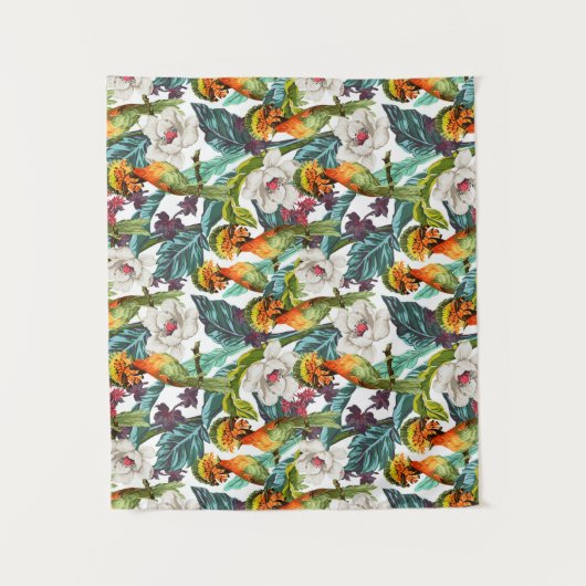 Vogel- en exotische bloempatroon wandkleed (Voorkant)