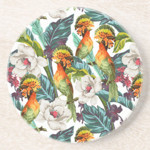 Vogel- en exotische bloempatroon zandsteen onderzetter