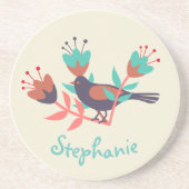 Vogel- en Floral Folk-kunst op maat Zandsteen Onderzetter (Voorkant)