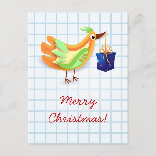 Vogel en geschenk, briefkaart (Voorkant)