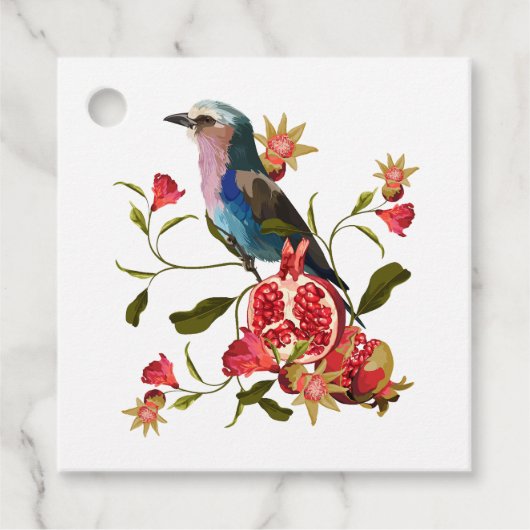 Vogel en granaatappel fruit illustratie. bedankjes labels (Voorkant)