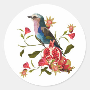 Vogel- en granaatappelvruchtsamenstelling. ronde sticker