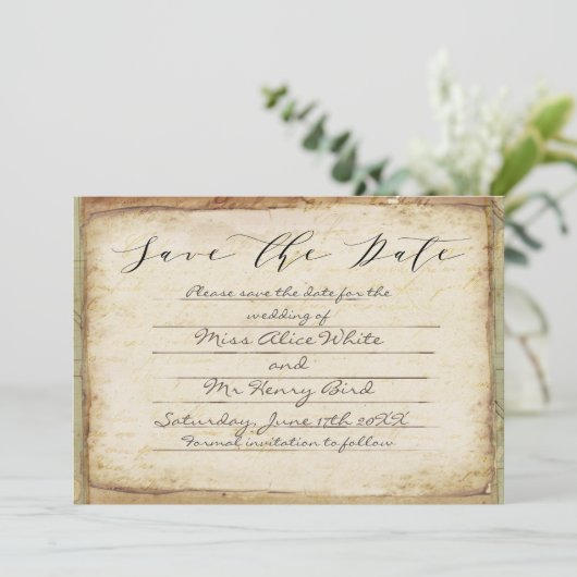  vogel en kaart blauwgroen bruiloft Sparen de datu (Staand voorkant)