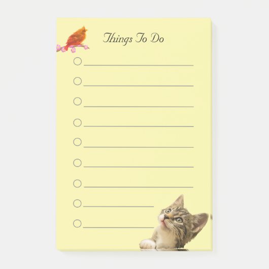 Vogel en kat op gele dingen om te doen post-it® notes (Voorkant)