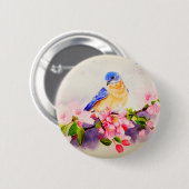 vogel en kersenbloesem waterverf schilderij ronde button 5,7 cm (Voorkant /achterkant)