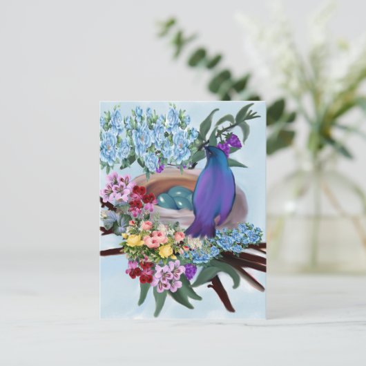 vogel en nest briefkaart (Staand voorkant)