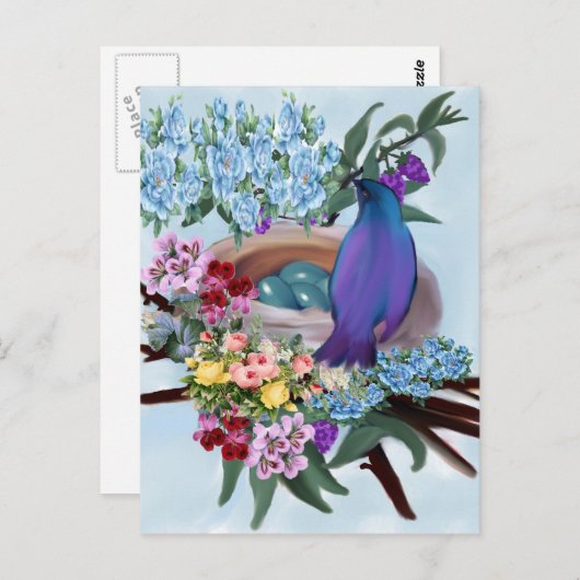 vogel en nest briefkaart (Voorkant / Achterkant)