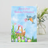 Vogel en Paasmand Verjaardag Uitnodiging ~ Meisjes (Staand voorkant)