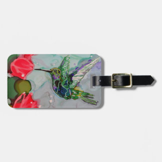 Vogel en rode bloemen bagagelabel