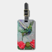 Vogel en rode bloemen bagagelabel (Voorkant verticaal)
