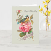  vogel en roos Moederdag Wenskaart Kaart (Gele Bloem)