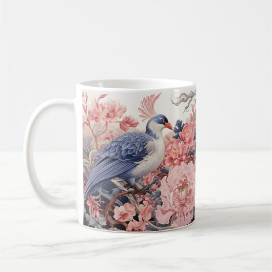 Vogel en Roze Pioenrozen Koffiemok (Links)