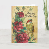  Vogel en Rozen Happy Birthday Kaart (Voorkant)