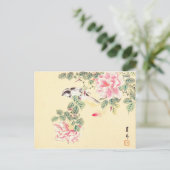 Vogel en Rozen Imao Keinen ukiyo-e bloemen Japan Briefkaart (Staand voorkant)