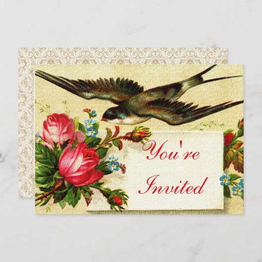 vogel- en Rozen Tea-partij Kaart (Voorkant / Achterkant)