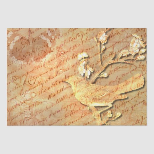 vogel en script een Shabby Chic-decoupage Tissuepapier (Voorkant)