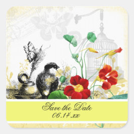 Vogel en Sinaasappel Nasturtiums Save the Date Sti Vierkante Sticker