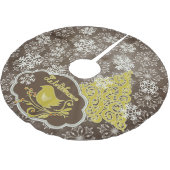 Vogel en sneeuwvlokken op Brown Holiday Tree Rok Kerstboom Rok (Gekanteld)