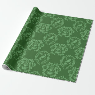 Vogel en vaas damast (jager groen) cadeaupapier