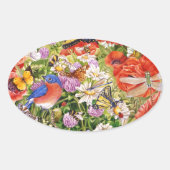 Vogel en Vlinders Ovale Sticker (Voorkant)