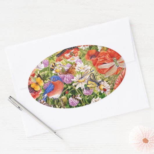 Vogel en Vlinders Ovale Sticker (Envelop)