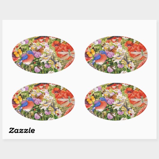 Vogel en Vlinders Ovale Sticker (Vel)