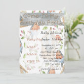 Vogel en vogelhuisje verjaardagsfeest uitnodiging (Staand voorkant)