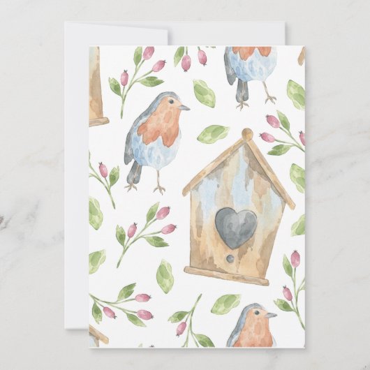 Vogel en vogelhuisje verjaardagsfeest uitnodiging (Achterkant)