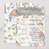 Vogel en vogelhuisje verjaardagsfeest uitnodiging (Voorkant / Achterkant)