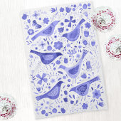 Vogel en wilde bloem Bloemen Waterverf Blauw Wit Theedoek