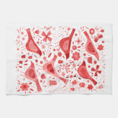 Vogel en wilde bloem Bloemen Waterverf Rood Wit Theedoek (Horizontaal)