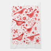 Vogel en wilde bloem Bloemen Waterverf Rood Wit Theedoek (Verticaal)