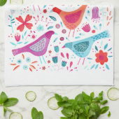 Vogel en wilde bloemen Waterverf Theedoek (Gevouwen)